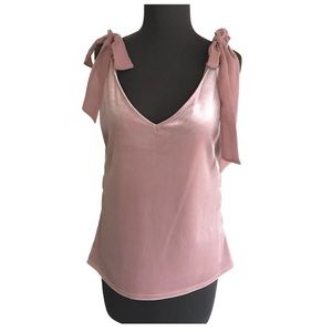 Gibson Bow Shoulder Stretch Velvet Top